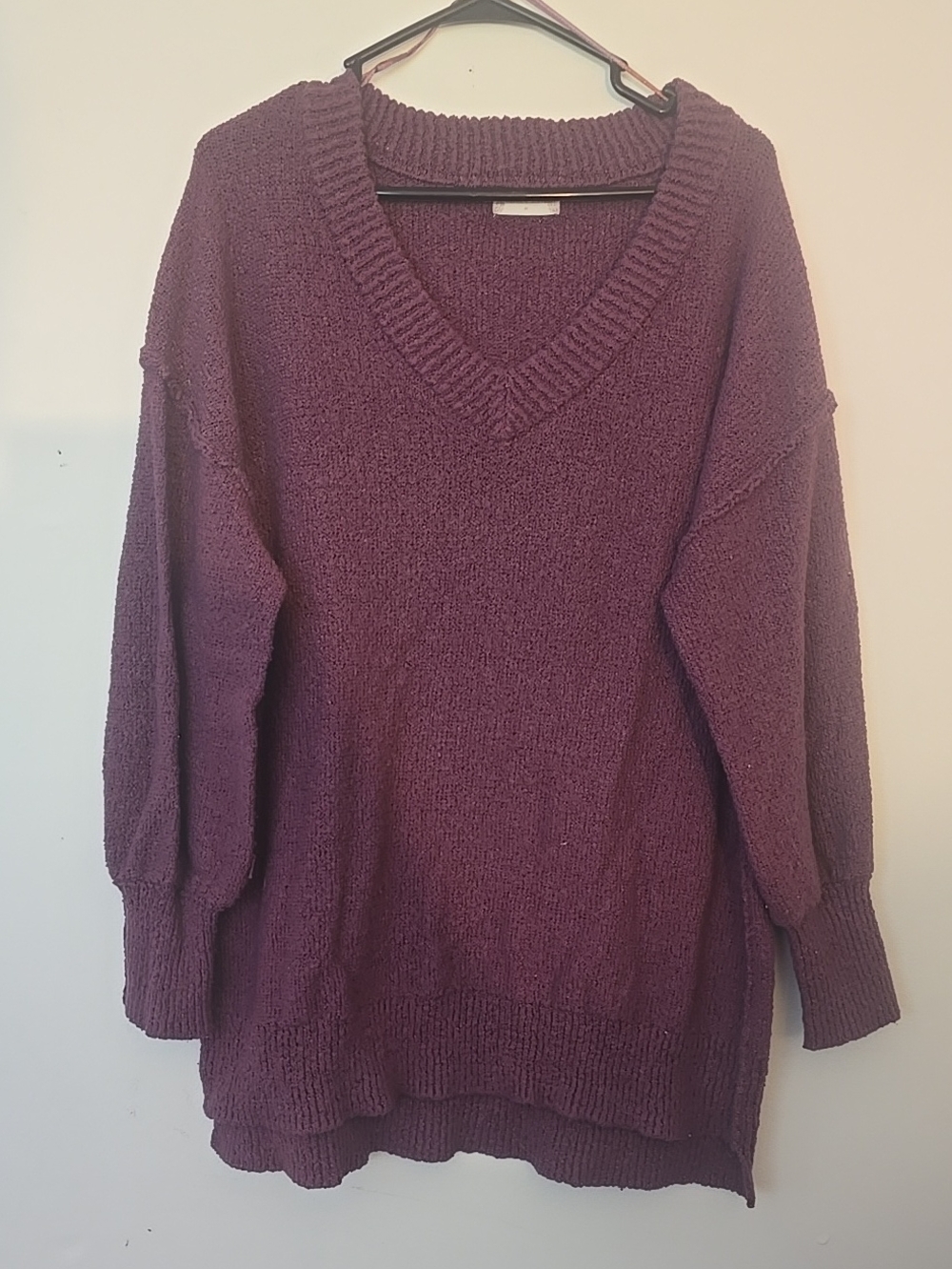 Altar'd State Plum V-Neck Textured Knit Sweater